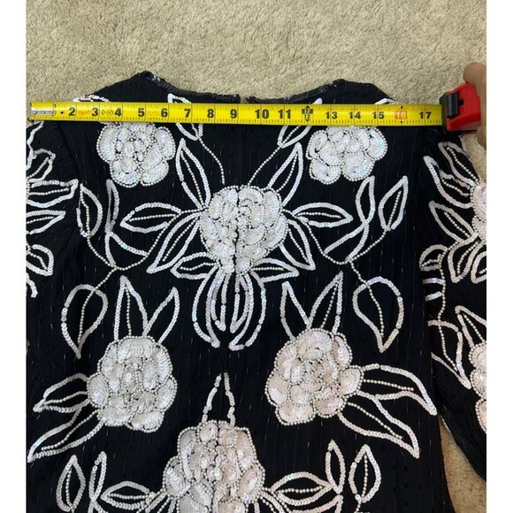 Vintage Leslie Fay Black Beaded Silk Sequin White Floral Formal Top NWT - Picture 15 of 15